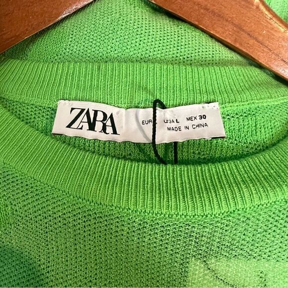 Zara Floral Knit Crop Semi-Sheer Long Sleeve Sweater Top - Picture 5 of 9